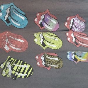 Rolling Stones Musidor Gray Multicolored Repeated Tongue Cropped Logo Te…